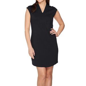 ISAAC MIZRAHI LIVE! Size L Essentials Crossover V-neck Above Knee Dress BLACK